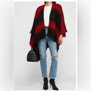 NWOT-Express red and black poncho